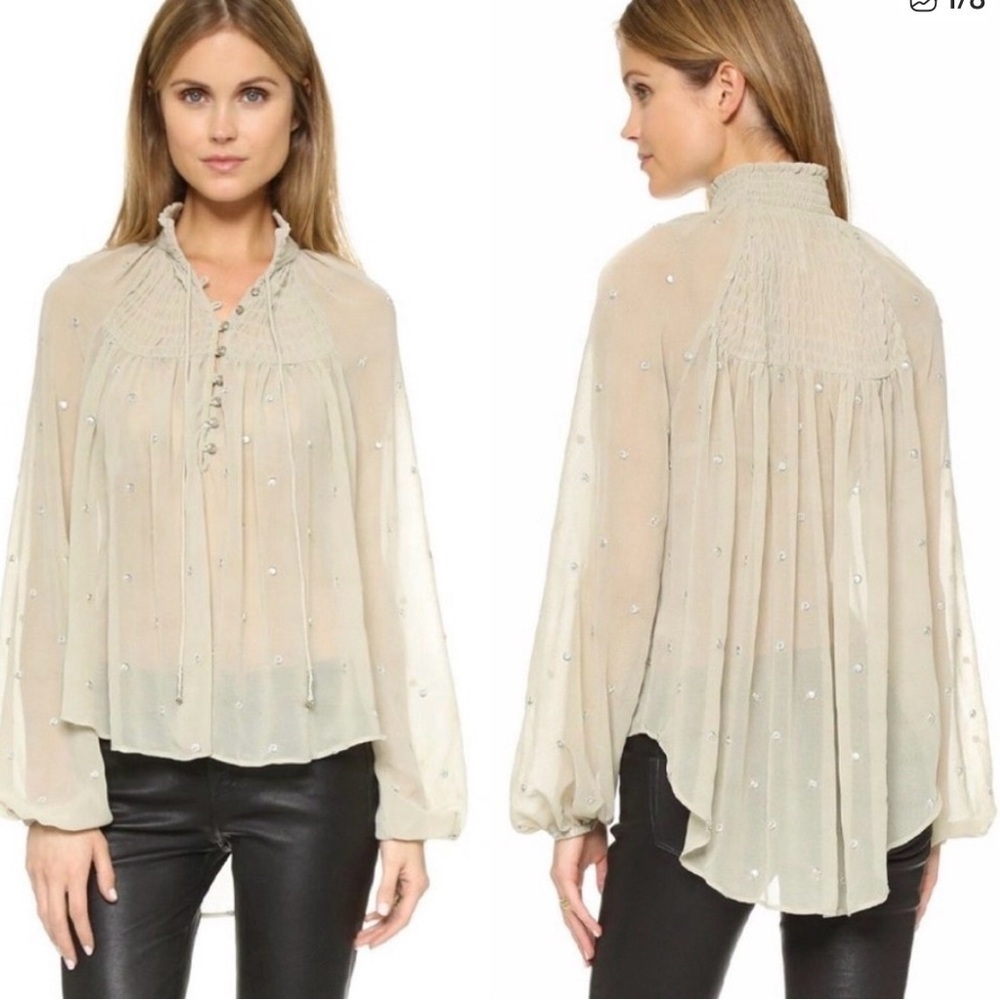 Free People Ready to Run Blouse Small‎ sheer flowy